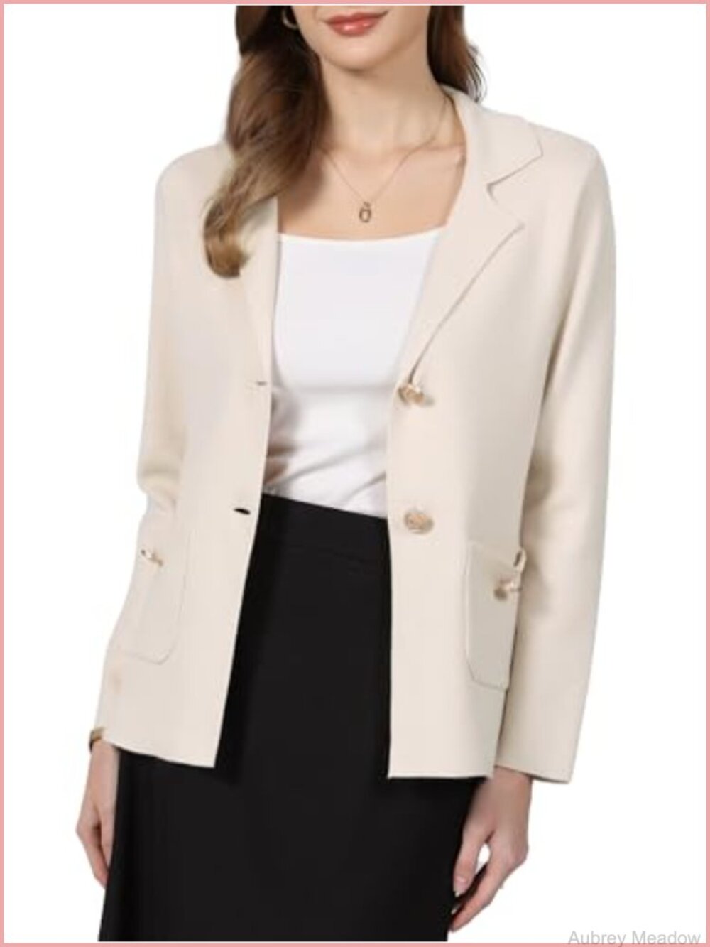 Long Sleeve Knit Blazer Jacket - Notch Lapel Button Down Business Casual